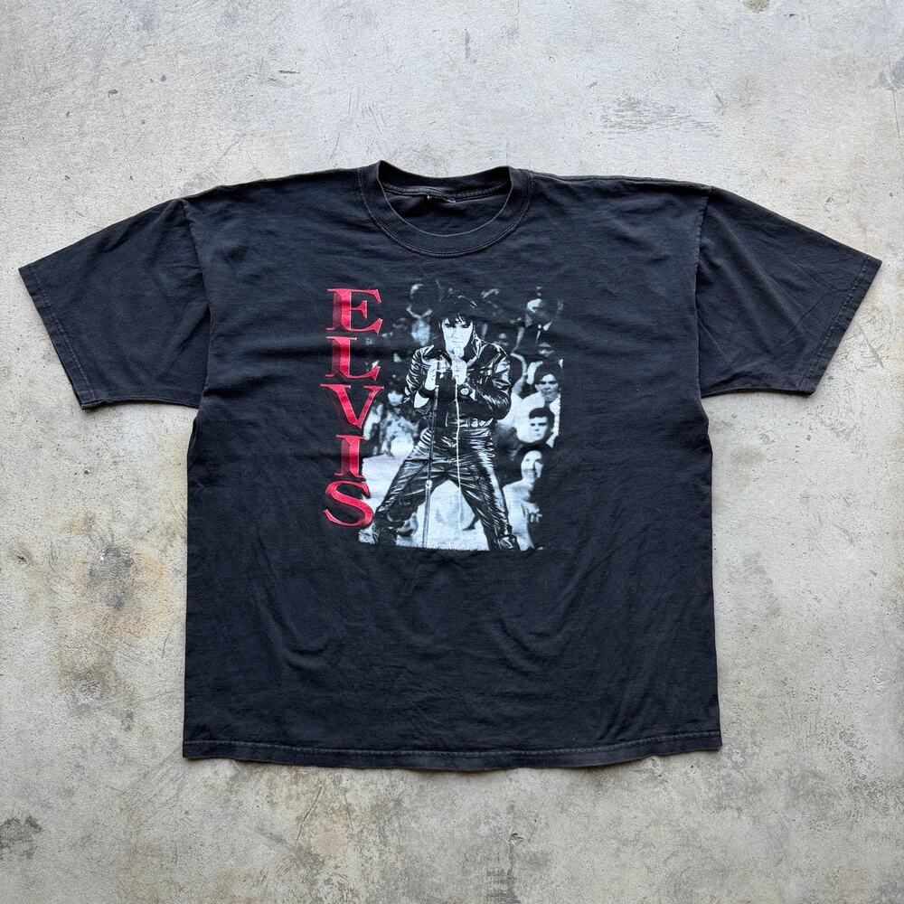 Vintage 90s Elvis Presley Graphic Band Tee Faded Black XL